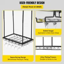 VEVOR Ceiling Wine Glass Rack, 23.6 x 13.8 inch Hanging Wine Glass Rack, 18.9-35.8 inch Height Adjustable Hanging Wine Rack Cabinet, Black Wall-Mounted Wine Glass Rack Perfect for Bar Cafe Kitchen