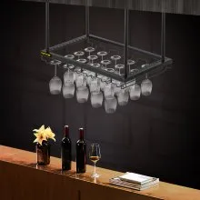 VEVOR Ceiling Wine Glass Rack, 23.6 x 13.8 inch Hanging Wine Glass Rack, 18.9-35.8 inch Height Adjustable Hanging Wine Rack Cabinet, Black Wall-Mounted Wine Glass Rack Perfect for Bar Cafe Kitchen