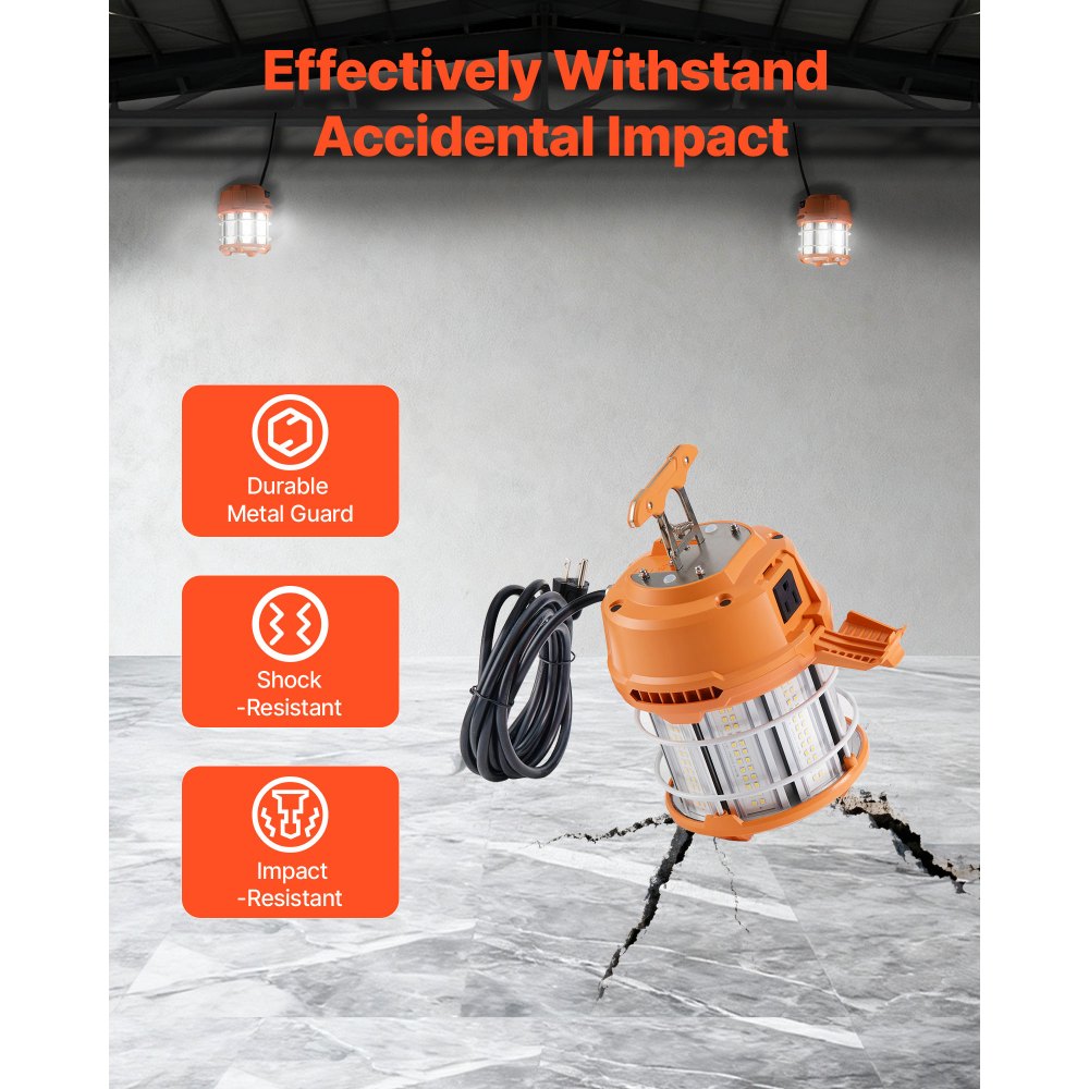 VEVOR LED Temporary Work Light, 60W, 8200 lm, 5000K Durable & Water-Resistant, Linkable up to 12 Units, Ceiling or Stand Job Site Illumination for Construction Sites, Workshops, Indoor & Outdoor Use