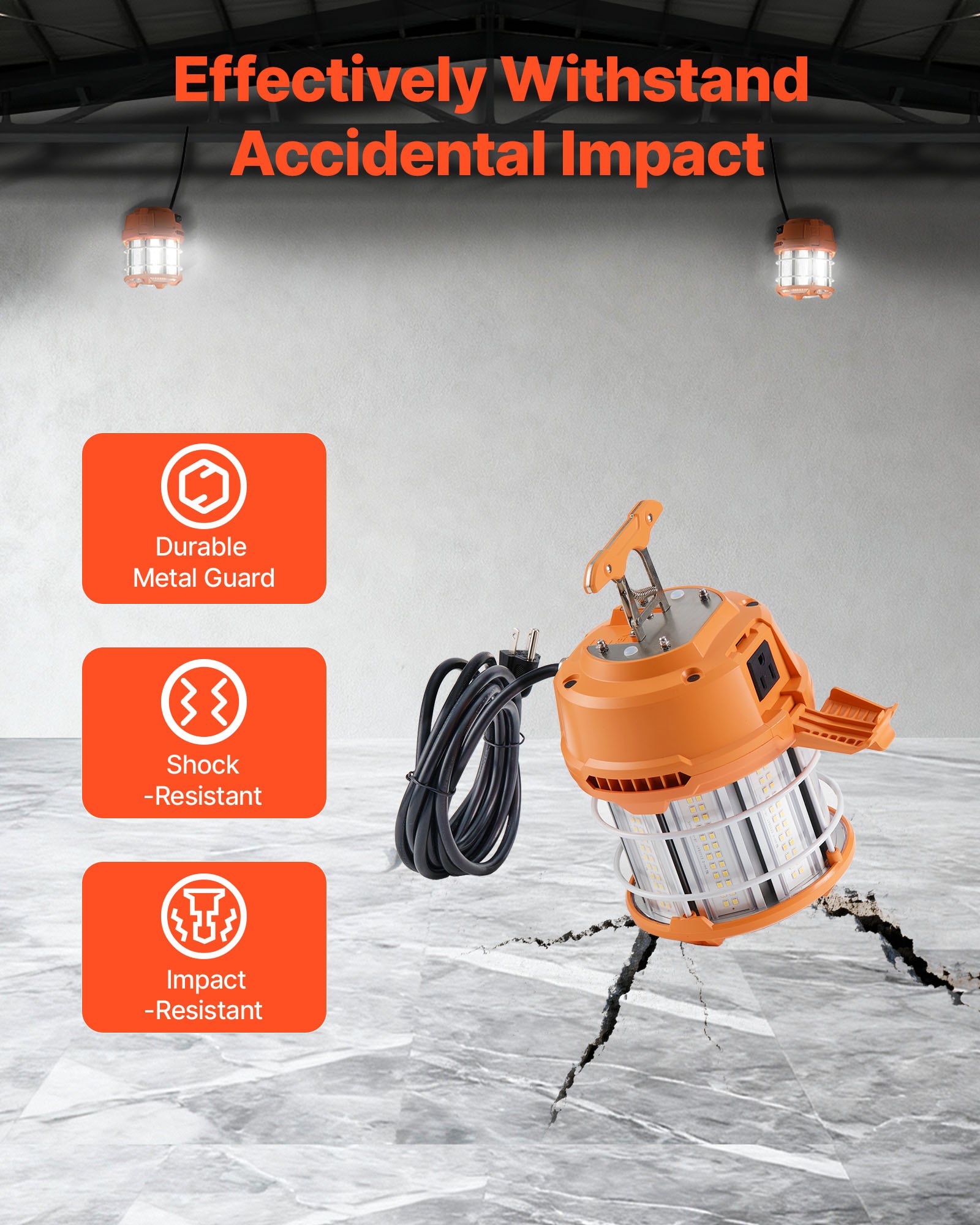 VEVOR LED Temporary Work Light, 60W, 8200 lm, 5000K Durable & Water-Resistant, Linkable up to 12 Units, Ceiling or Stand Job Site Illumination for Construction Sites, Workshops, Indoor & Outdoor Use