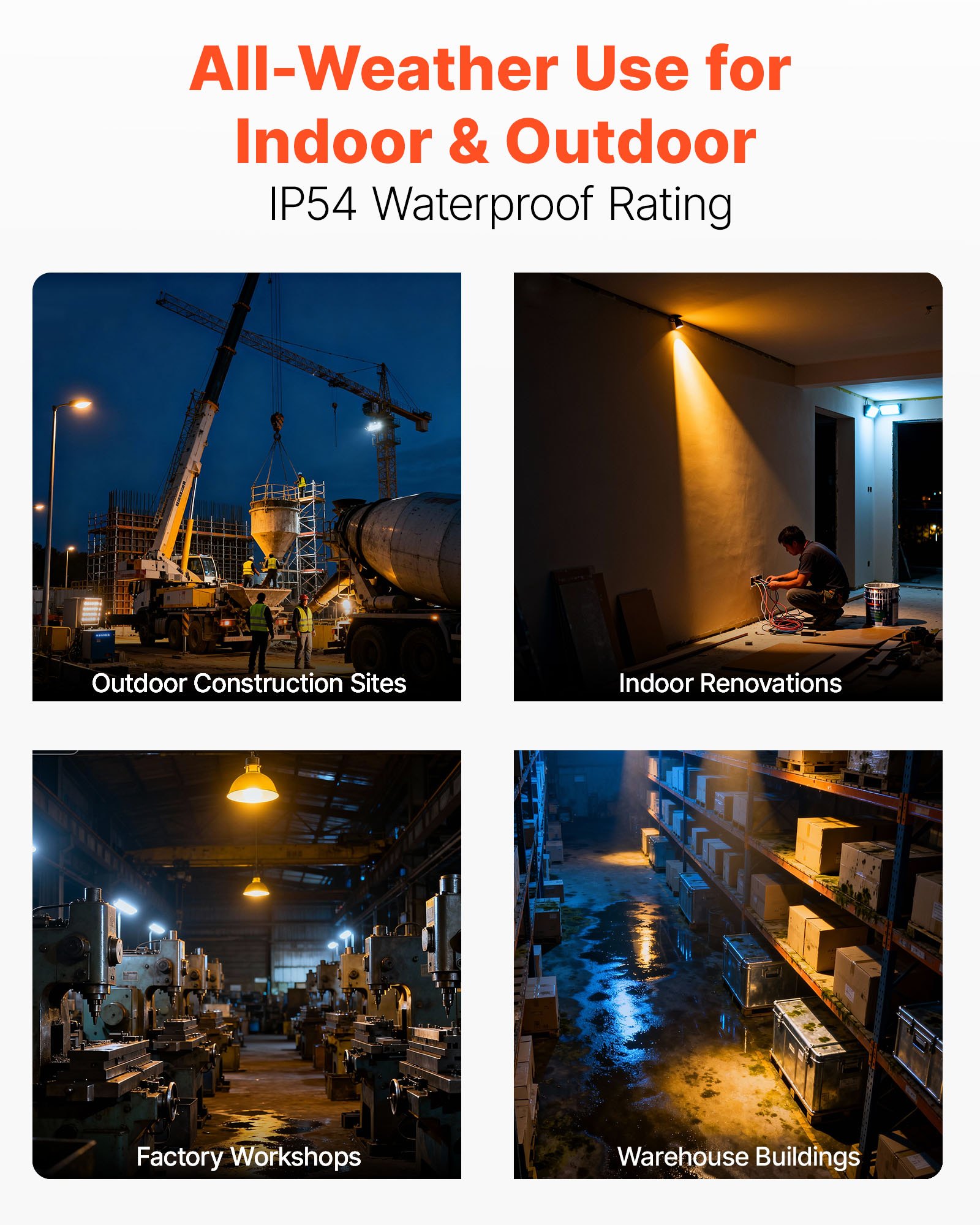 VEVOR LED Temporary Work Light, 60W, 8200 lm, 5000K Durable & Water-Resistant, Linkable up to 12 Units, Ceiling or Stand Job Site Illumination for Construction Sites, Workshops, Indoor & Outdoor Use