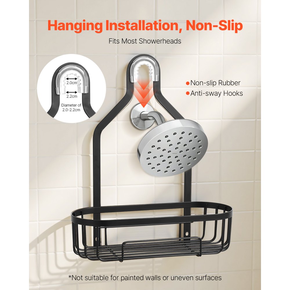 VEVOR Shower Caddy, 3-Tier Hanging Bathroom Shower Storage Organization Shelves Rack Set, with Soap Holder and Hooks for Towels, Sponge, 40 lbs Large Weight Capacity, Fits Shower Head, Matte Black