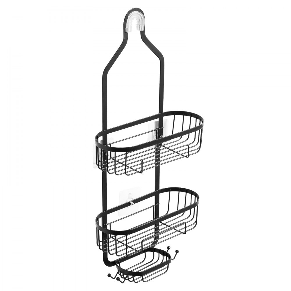 VEVOR Shower Caddy, 3-Tier Hanging Bathroom Shower Storage Organization Shelves Rack Set, with Soap Holder and Hooks for Towels, Sponge, 40 lbs Large Weight Capacity, Fits Shower Head, Matte Black
