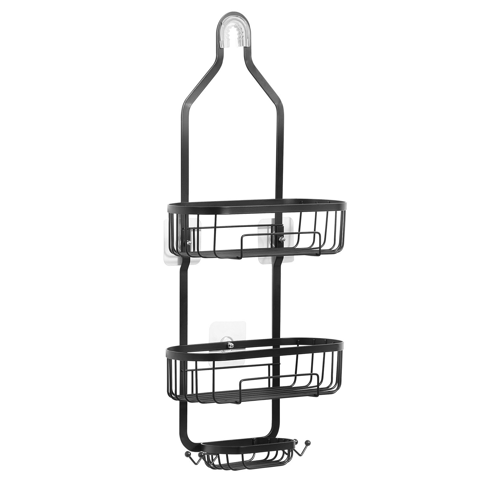 VEVOR Shower Caddy, 3-Tier Hanging Bathroom Shower Storage Organization Shelves Rack Set, with Soap Holder and Hooks for Towels, Sponge, 40 lbs Large Weight Capacity, Fits Shower Head, Matte Black