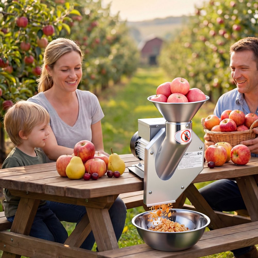 VEVOR 550W Electric Fruit Apple Crusher, SUS304 Desktop Crushing Machine, Grinds Whole Apples Up to 70mm Dia, 60 KG/H Capacity, Cider Press for Apples, Pears, Pineapple, Guava, Carrot, Potato