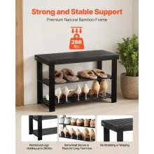 3 Tier Shoe Rack Bench 27.6 x 11.3 x 17.8 Inch Wood Shoe Storage Entryway Bench