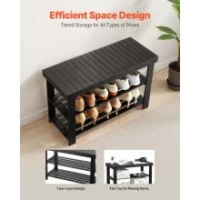 3 Tier Shoe Rack Bench 27.6 x 11.3 x 17.8 Inch Wood Shoe Storage Entryway Bench