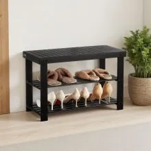3 Tier Shoe Rack Bench 27.6 x 11.3 x 17.8 Inch Wood Shoe Storage Entryway Bench