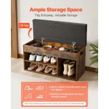 Shoe Bench with Cushion 31.7 x 12.0 x 17.5 Inch 3 Compartments Entryway Storage