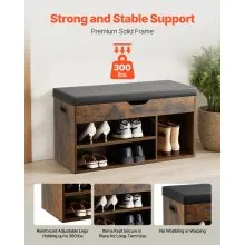 Shoe Bench with Cushion 31.7 x 12.0 x 17.5 Inch 3 Compartments Entryway Storage