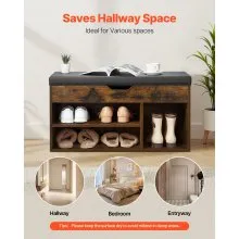 Shoe Bench with Cushion 31.7 x 12.0 x 17.5 Inch 3 Compartments Entryway Storage
