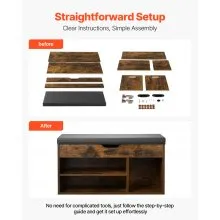 Shoe Bench with Cushion 31.7 x 12.0 x 17.5 Inch 3 Compartments Entryway Storage