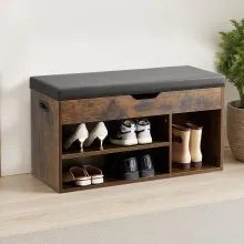 Shoe Bench with Cushion 31.7 x 12.0 x 17.5 Inch 3 Compartments Entryway Storage