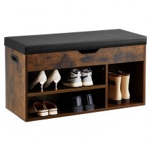 Shoe Bench with Cushion 31.7 x 12.0 x 17.5 Inch 3 Compartments Entryway Storage