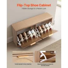 Entryway Shoe Storage Bench 38.9x9.4x19.7 Inch Rattan-Like Rack with Flip Drawer