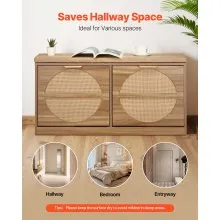 Entryway Shoe Storage Bench 38.9x9.4x19.7 Inch Rattan-Like Rack with Flip Drawer