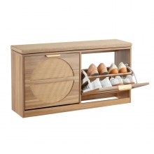 Entryway Shoe Storage Bench 38.9x9.4x19.7 Inch Rattan-Like Rack with Flip Drawer
