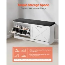 Shoe Rack Bench with Cushioned Seat & Flip Drawers 39.4 x 12.0 x 18.7 Inch