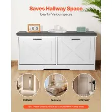 Shoe Rack Bench with Cushioned Seat & Flip Drawers 39.4 x 12.0 x 18.7 Inch