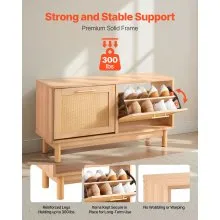 Entryway Shoe Storage Bench 39.4x11.8x20.9Inch Rattan-Like Rack with Flip Drawer