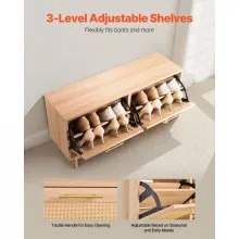 Entryway Shoe Storage Bench 39.4x11.8x20.9Inch Rattan-Like Rack with Flip Drawer