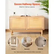 Entryway Shoe Storage Bench 39.4x11.8x20.9Inch Rattan-Like Rack with Flip Drawer
