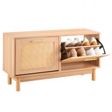 Entryway Shoe Storage Bench 39.4x11.8x20.9Inch Rattan-Like Rack with Flip Drawer