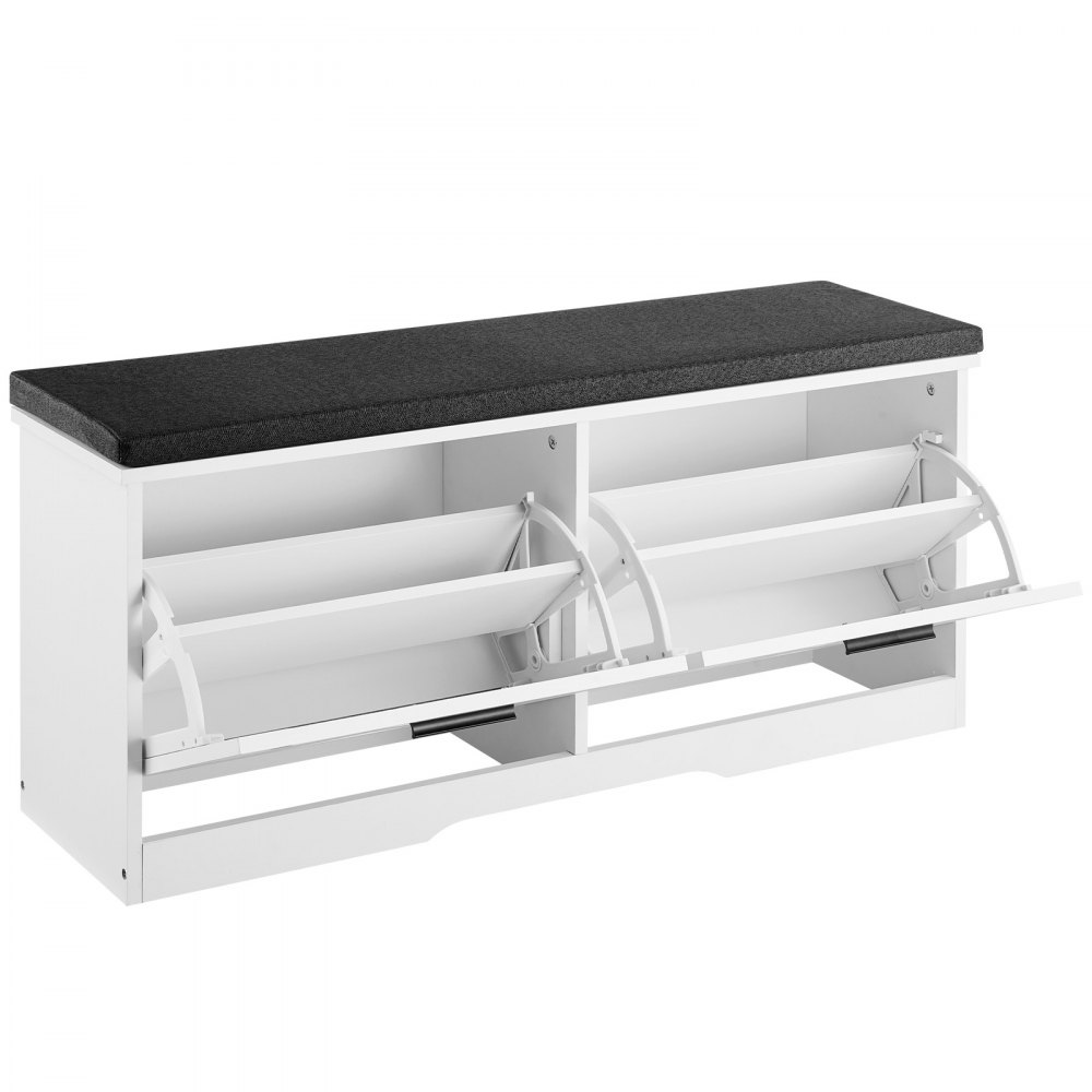 VEVOR Entryway Shoe Storage Bench 100cm Wide 2-Tier Shoe Bench Black White, with 2 Flip Drawers, 200 kg Load Capacity Storage Rack with Padded Seat Cushion, for Hallway, Living Room, and Bedroom