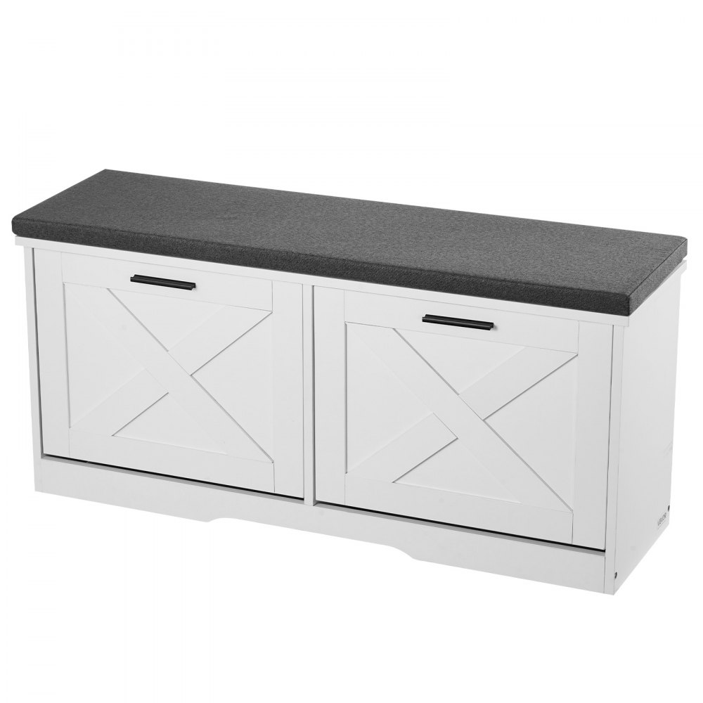 VEVOR Entryway Shoe Storage Bench 100cm Wide 2-Tier Shoe Bench Black White, with 2 Flip Drawers, 200 kg Load Capacity Storage Rack with Padded Seat Cushion, for Hallway, Living Room, and Bedroom