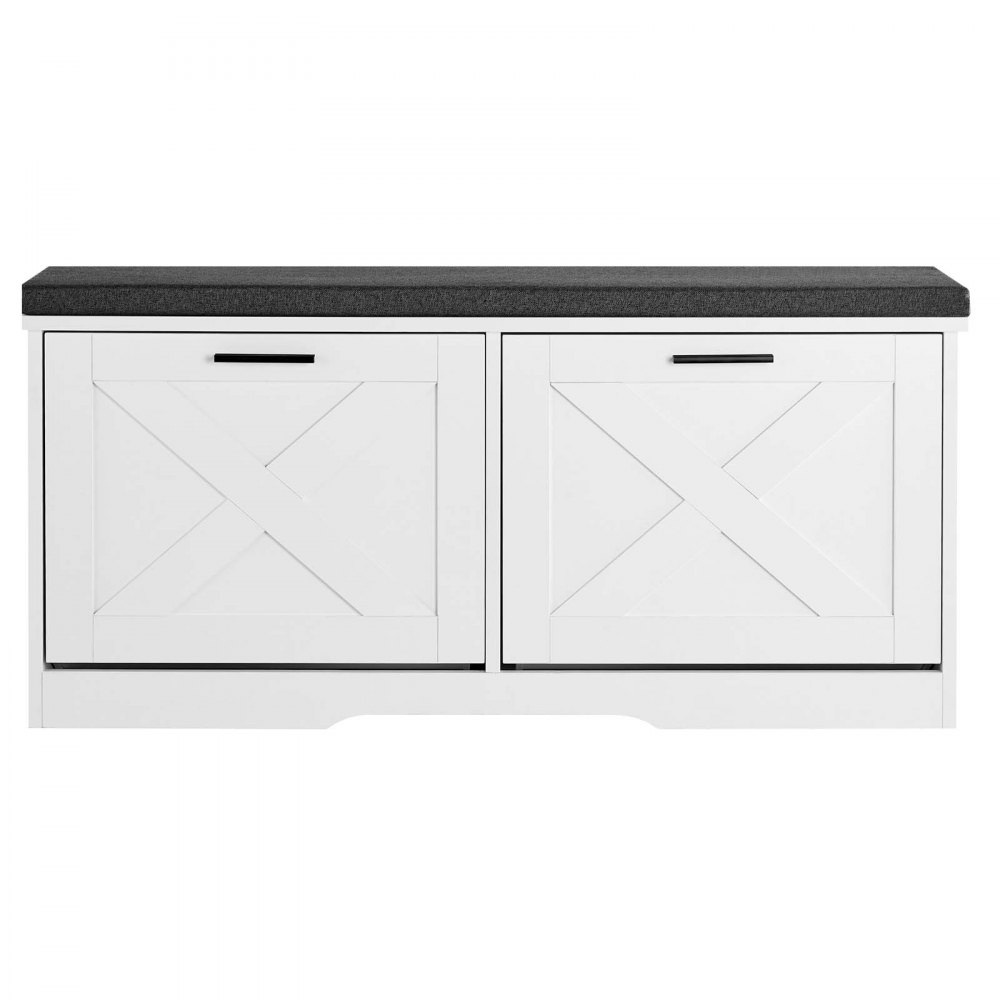 VEVOR Entryway Shoe Storage Bench 100cm Wide 2-Tier Shoe Bench Black White, with 2 Flip Drawers, 200 kg Load Capacity Storage Rack with Padded Seat Cushion, for Hallway, Living Room, and Bedroom
