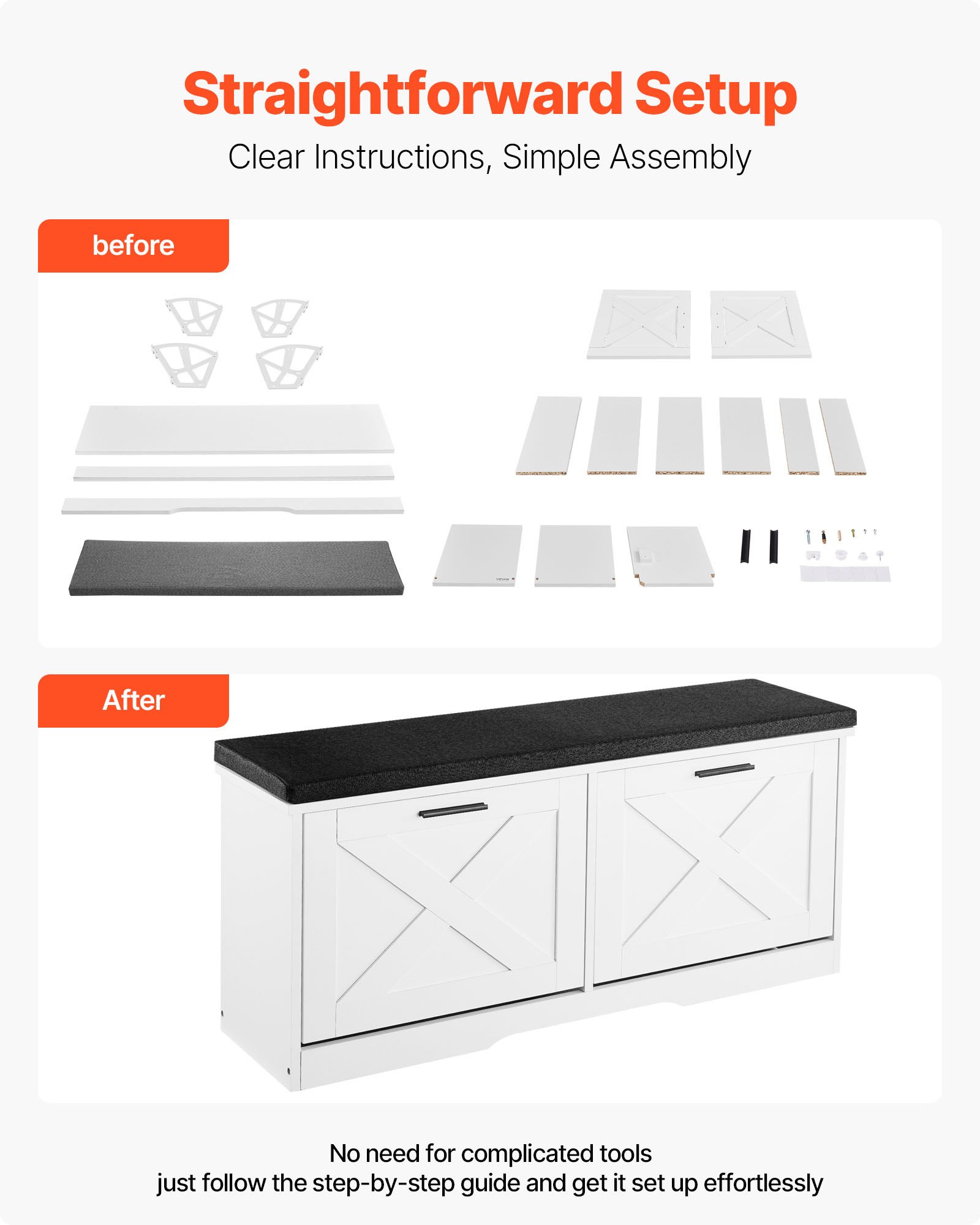 VEVOR Entryway Shoe Storage Bench 100cm Wide 2-Tier Shoe Bench Black White, with 2 Flip Drawers, 200 kg Load Capacity Storage Rack with Padded Seat Cushion, for Hallway, Living Room, and Bedroom