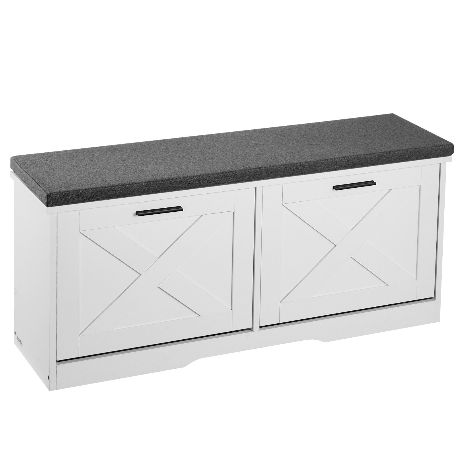 VEVOR Entryway Shoe Storage Bench 100cm Wide 2-Tier Shoe Bench Black White, with 2 Flip Drawers, 200 kg Load Capacity Storage Rack with Padded Seat Cushion, for Hallway, Living Room, and Bedroom