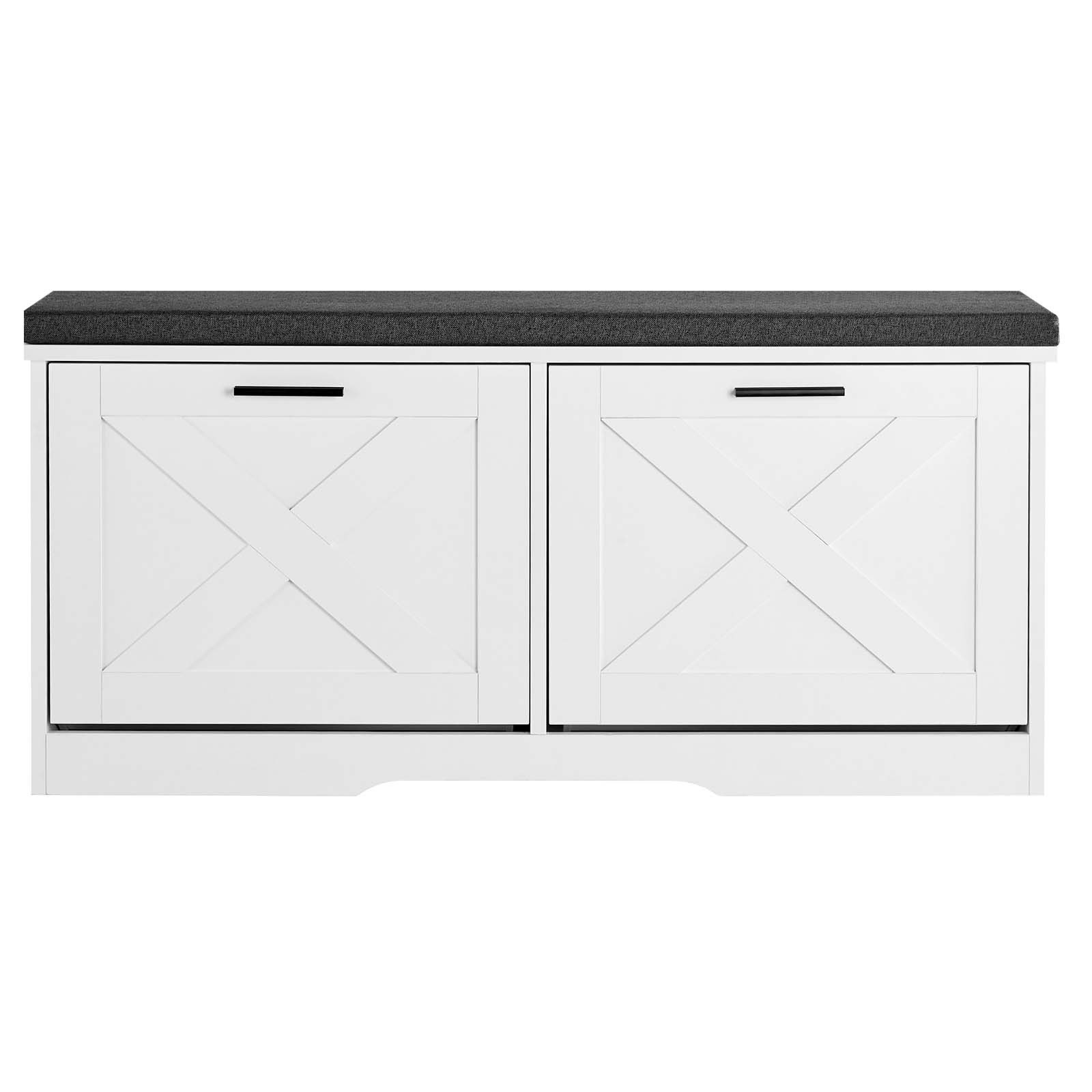 VEVOR Entryway Shoe Storage Bench 100cm Wide 2-Tier Shoe Bench Black White, with 2 Flip Drawers, 200 kg Load Capacity Storage Rack with Padded Seat Cushion, for Hallway, Living Room, and Bedroom