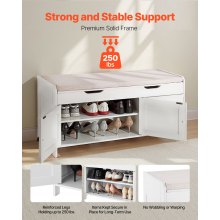 Shoe Bench with Cushion and Adjustable Shelf 41.3x13.8x19.8 Inch 3 Compartments