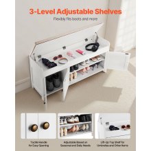 Shoe Bench with Cushion and Adjustable Shelf 41.3x13.8x19.8 Inch 3 Compartments