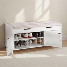 Shoe Bench with Cushion and Adjustable Shelf 41.3x13.8x19.8 Inch 3 Compartments