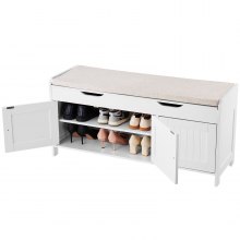 Shoe Bench with Cushion and Adjustable Shelf 41.3x13.8x19.8 Inch 3 Compartments
