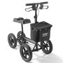 VEVOR knee scooter with sturdy black frame, cushioned knee pad, four rugged wheels, and front storage bag.