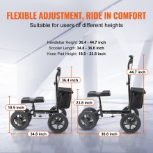 Scooter de joelho dobrável VEVOR, andador de joelho dirigível de alumínio com guiador e joelheira ajustáveis ​​em altura, rodas todo-o-terreno de 12", freios duplos, scooter de recuperação de perna para lesões quebradas no tornozelo, 350LBS
