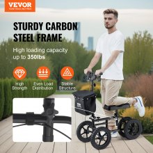 Scooter de joelho dobrável VEVOR, andador de joelho orientável em aço carbono com guiador e joelheira ajustáveis ​​em altura, roda todo-o-terreno de 12", freios duplos, scooter de recuperação de perna para joelho lesionado no tornozelo, 350LBS