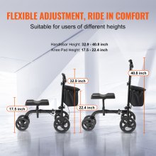VEVOR Folding Knee Scooter, Carbon Steel Steerable Knee Walker with Height-Adjustable Handlebar & Knee Pad, All-Terrain Solid Wheels, Dual Brakes, Leg Recovery Scooter for Broken Ankle Foot Injuries