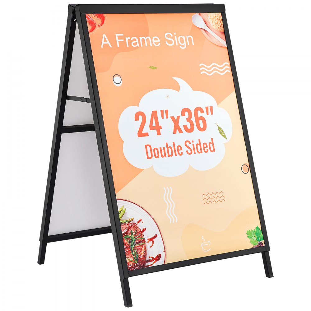 VEVOR A Frame Fortov-skilt, 24x36 tommer Heavy Duty Slide-in-skilteholder, dobbeltsidede foldeskilte til sandwichbrætter, Stålfortovsskilteplakat til udendørs erhvervsgadereklame (kun ramme)