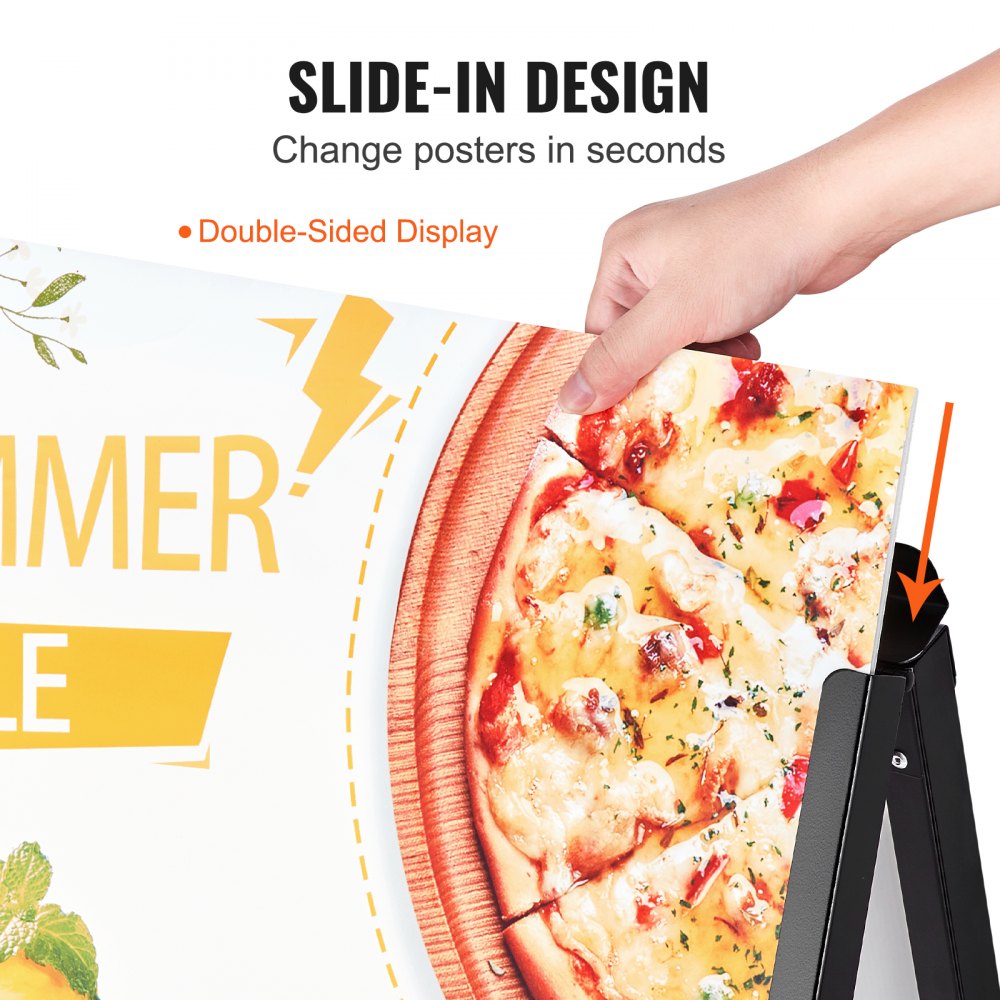 VEVOR A Frame Sidewalk Sign, 61x91cm Heavy Duty Slide-in Signboard Holder, Double-Sided Folding Sandwich Board Signs, Steel Pavement Sign Poster for Outdoor Business Street Advertising (Frame only)