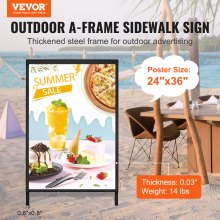 VEVOR A Frame Sidewalk Sign, 61x91cm Heavy Duty Slide-in Signboard Holder, Double-Sided Folding Sandwich Board Signs, Steel Pavement Sign Poster for Outdoor Business Street Advertising (Frame only)