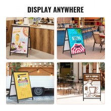 VEVOR A Frame Sidewalk Sign, 24x36 pulgadas Heavy Duty Slide-in Signboard Holder, Double Side Folding Sandwich Board Signs, Steel Pavement Sign Poster for Outdoor Business Street Advertising (solo marco)