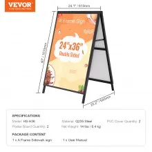 VEVOR A Frame Sidewalk Sign, 24x36 Inch Heavy Duty Slide-in Signboard Holder, Double-Sided Folding Sandwich Board Signs, Steel Pavement Sign Poster for Outdoor Business Street Advertising (Frame only)