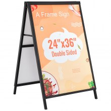 VEVOR A Frame Sidewalk Sign, 24x36 Inch Heavy Duty Slide-in Signboard Holder, Double-Sided Folding Sandwich Board Signs, Steel Pavement Sign Poster for Outdoor Business Street Advertising (Frame only)