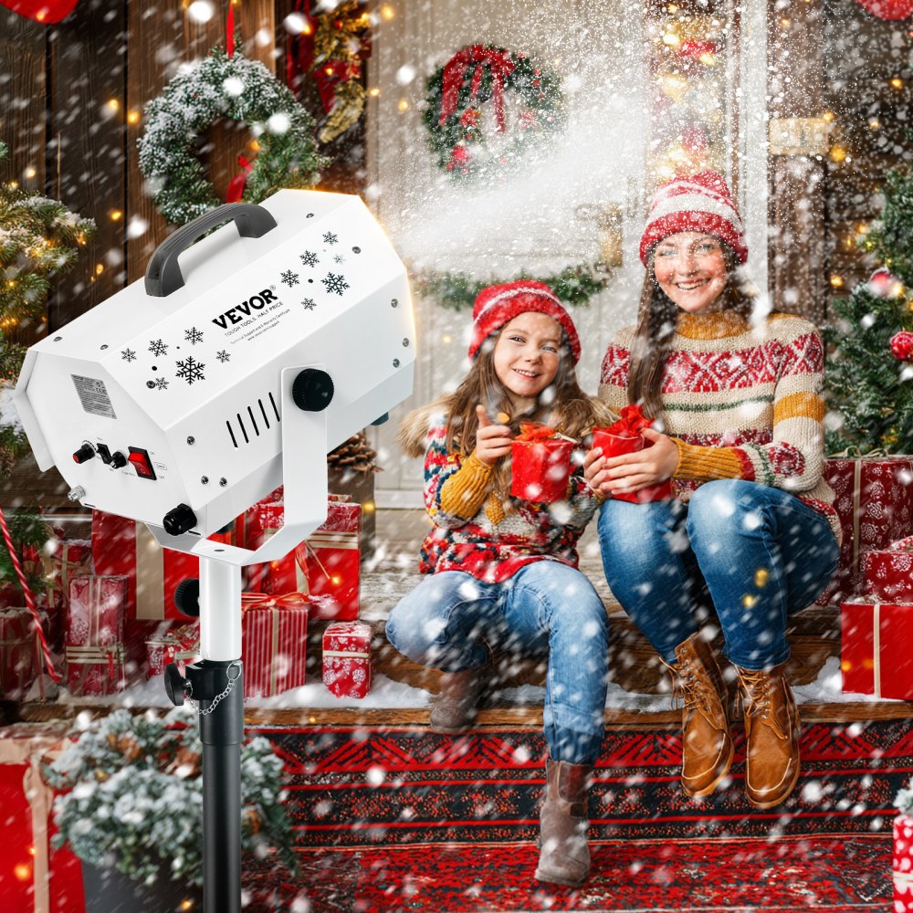 VEVOR Snow Machine, 1200W, Snow Making Machine with Height Adjustable Stand, Indoor Wireless Remote Control Snowflake Maker, High Output Fake Snow Maker for Christmas Parties Wedding Stage Effect