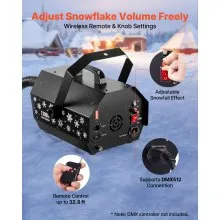 VEVOR Snow Machine, 1300W Super Silent Snow Maker, Portable Wireless Remote Control Snowmaking Machine, Outdoor & Indoor Snowflake Maker for Xmas Party Wedding Stages Mall Snowflake Effects Decor