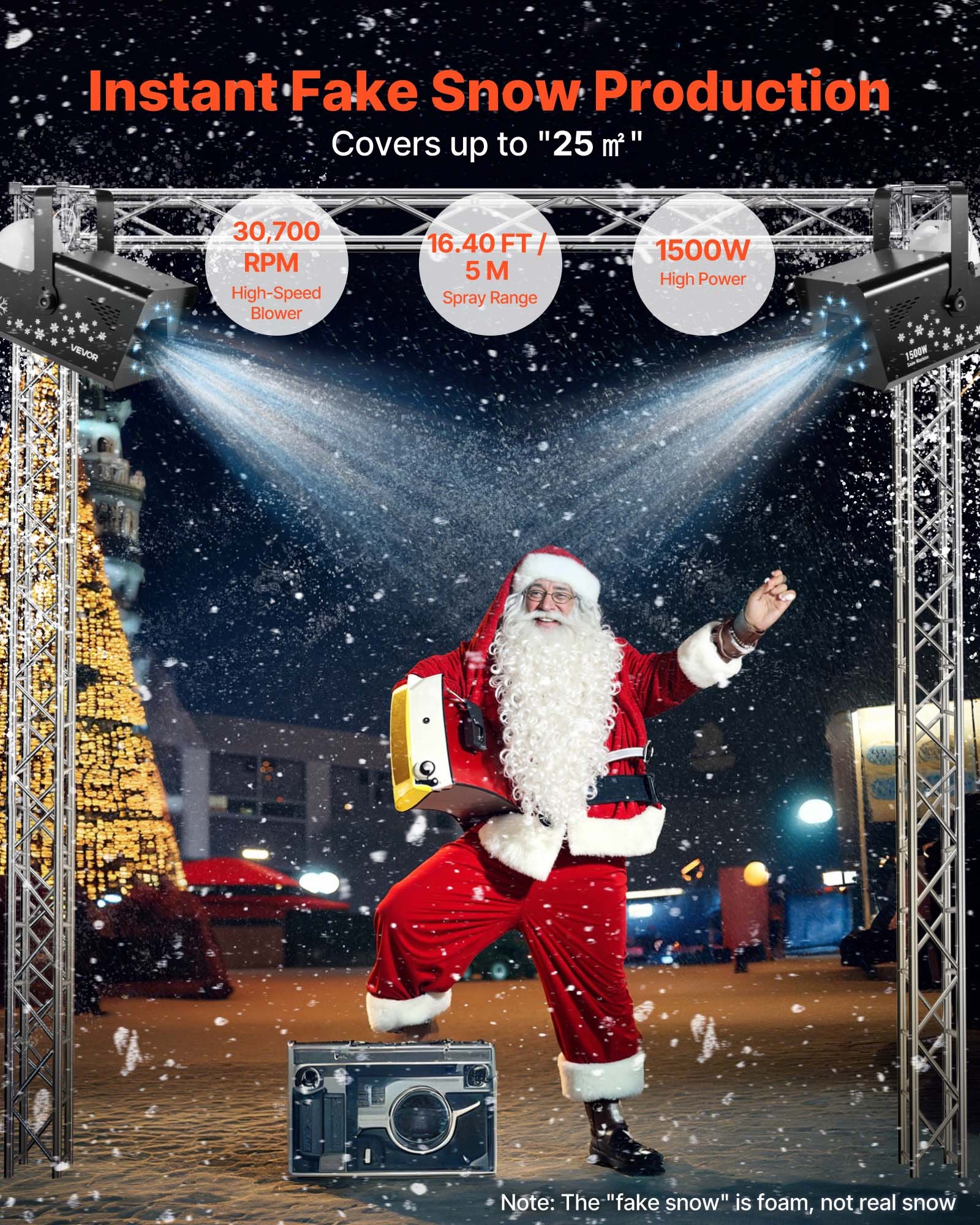 VEVOR 1500W Snow Machine with RGB DMX512 Signal Control, 9 LED Lights, Wireless Remote, High Output Snowflake Machine with 5L Tank, Portable DJ Stage Snow Maker for Christmas Parties Stage Effects